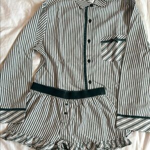 PINK Victoria's Secret Striped Pajama Short Set in Green and White